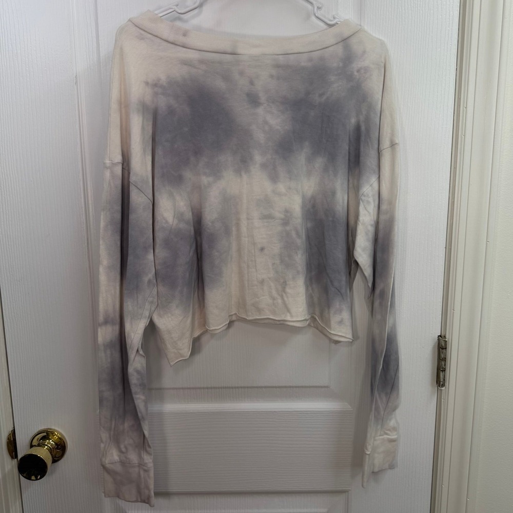 NEW Wild Fable gray white long sleeve tie dyed cropped 100% cotton casual shirt - Picture 7 of 8